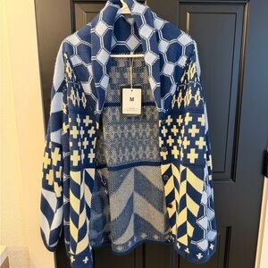 Blue and Cream Geometric Cardigan
